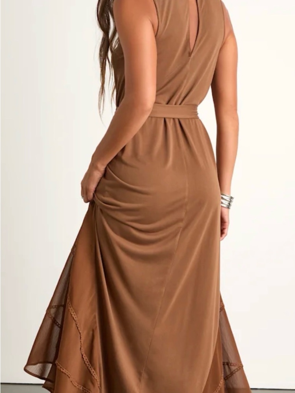 Lulu's Sleeveless Chocolate Brown Maxi Dress with Waist Tie - Picture 2 of 7